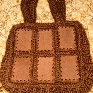 Vintage Y2K Brown crochet and suede panel tote bag Purse